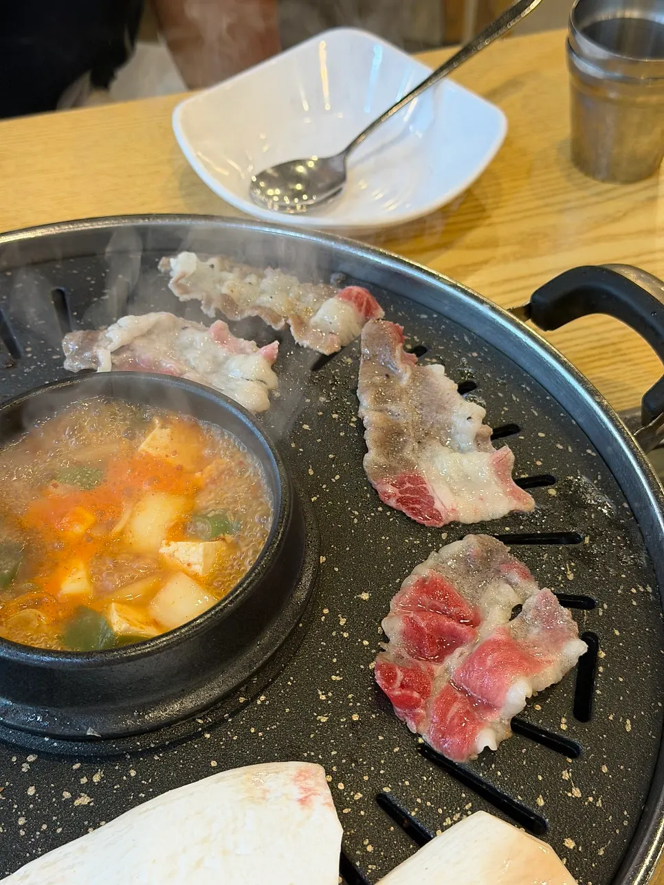 Self-service corner with ssamjang and side dishes