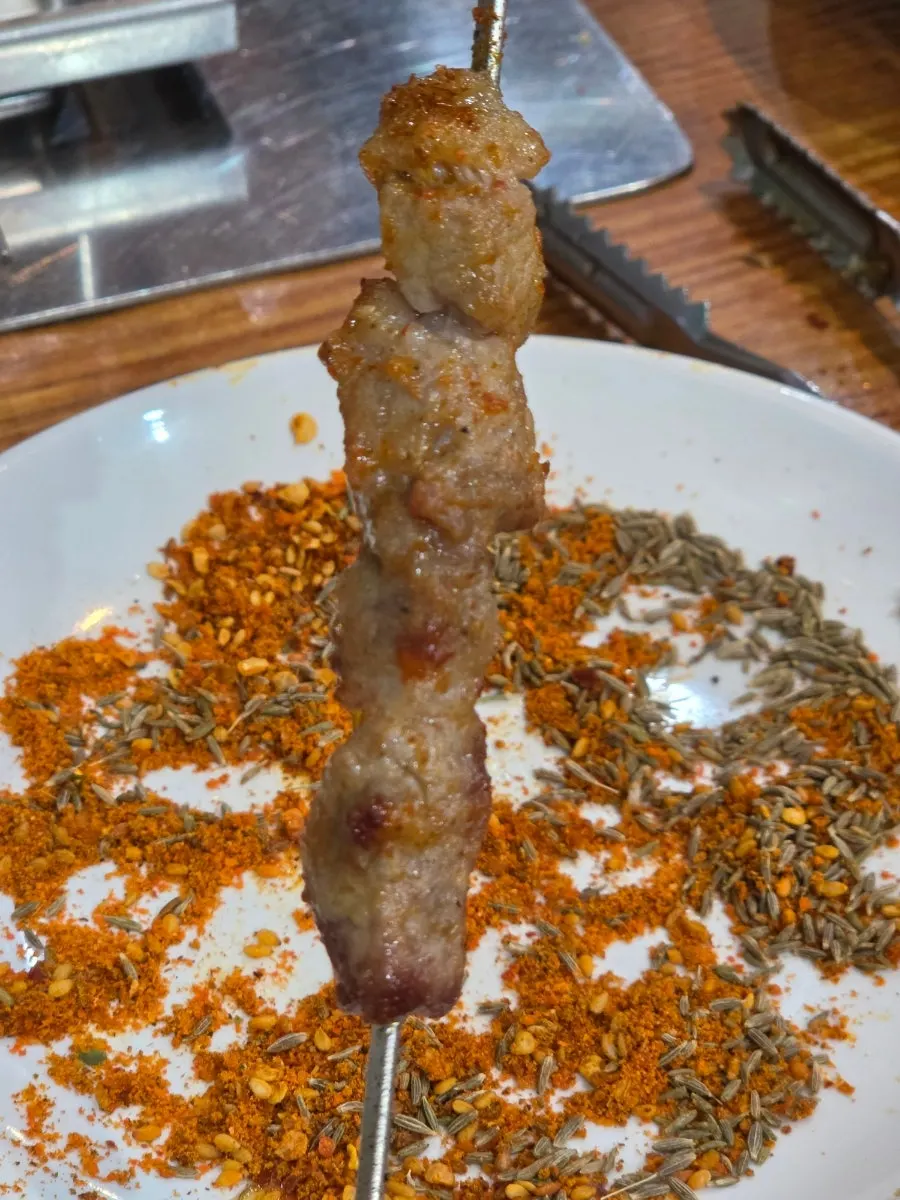 Close-up of grilled lamb skewers