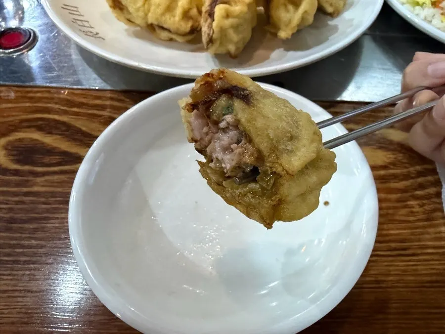 Eggplant pork fritter dipped in soy sauce