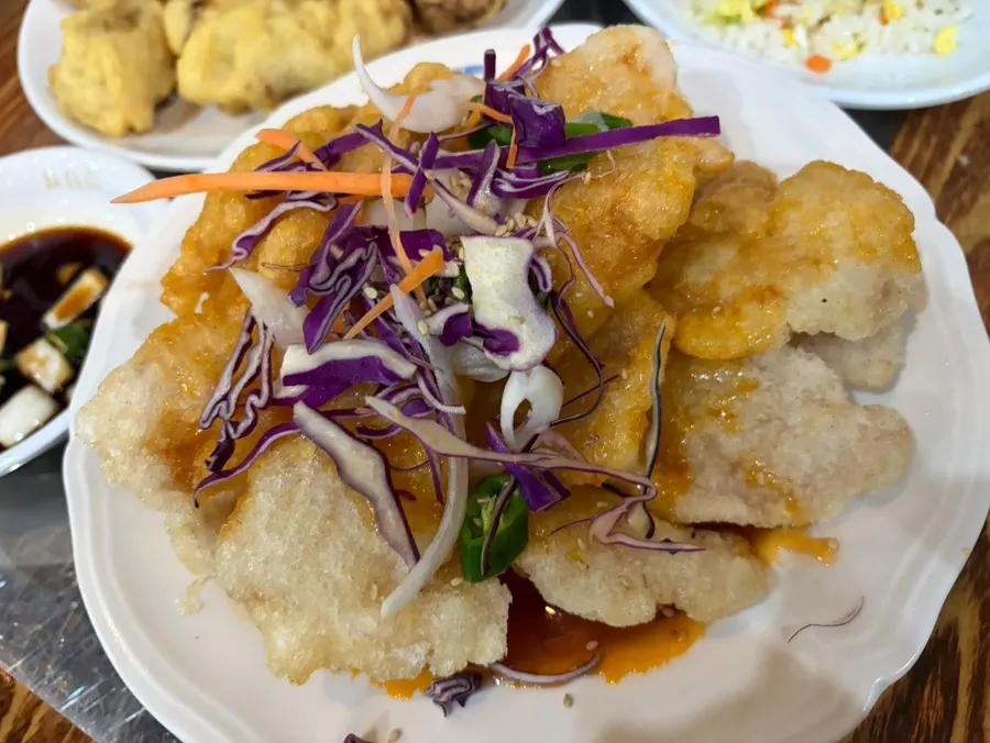 Cross-section of the eggplant pork fritter