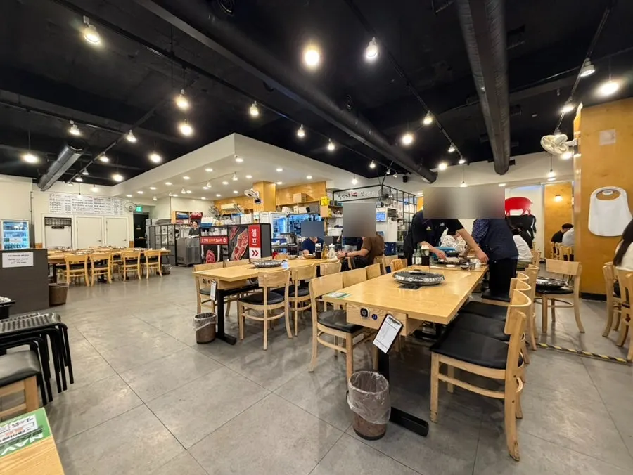 Spacious dining area with tables