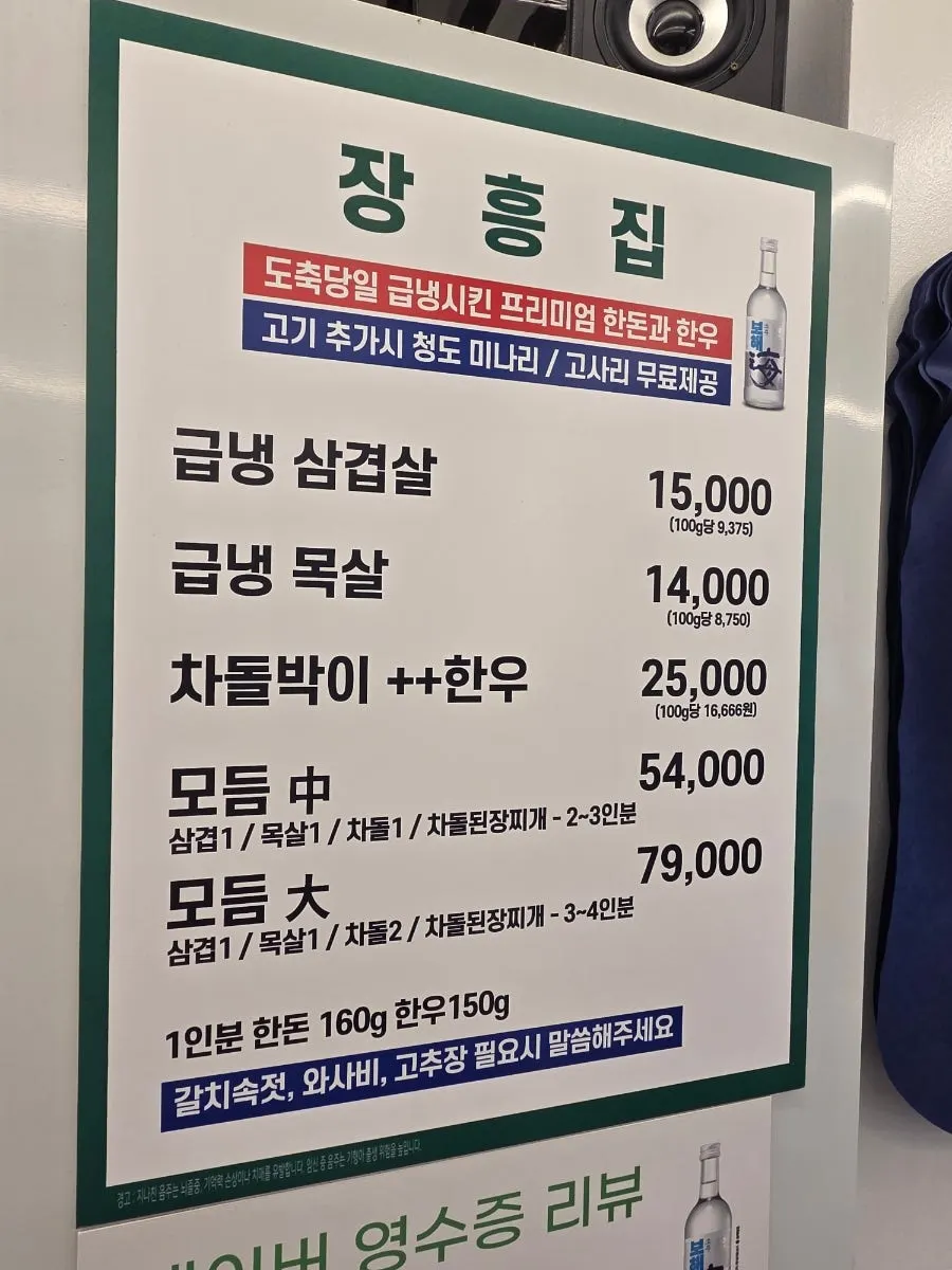 Meat menu board at Jangheungjip