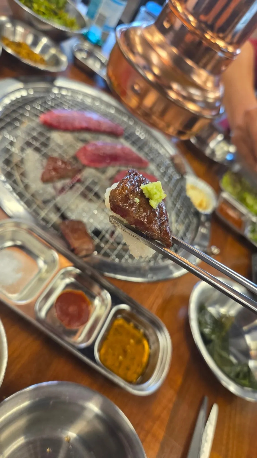 Beef served with sushi