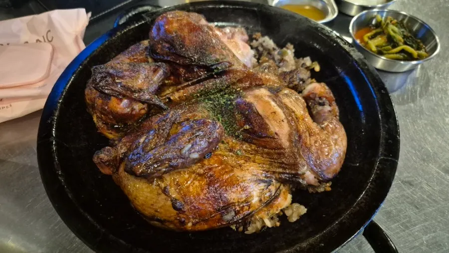 Full spread of herbal nurungji chicken