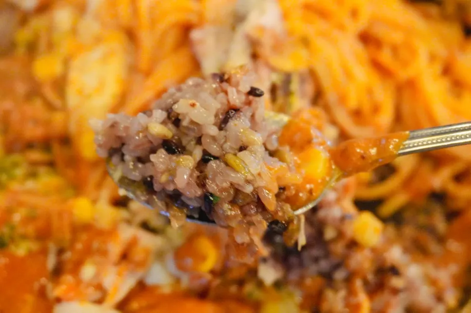 Crispy scorched rice stuck to the bottom