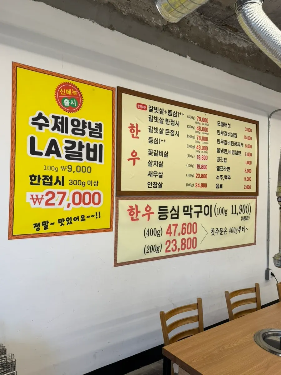 Hanwoo menu board at Jangpro Hanwoo Galbitsal