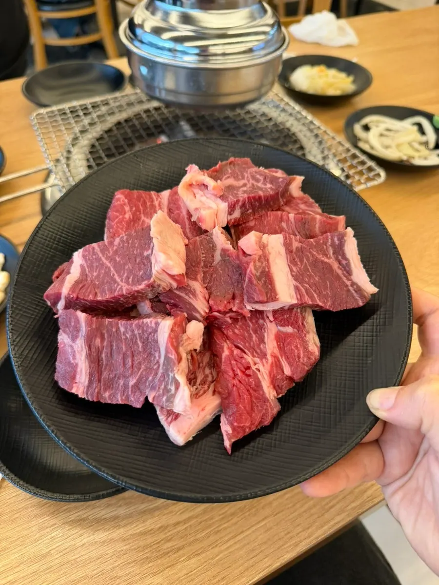 A well-cooked piece of hanwoo