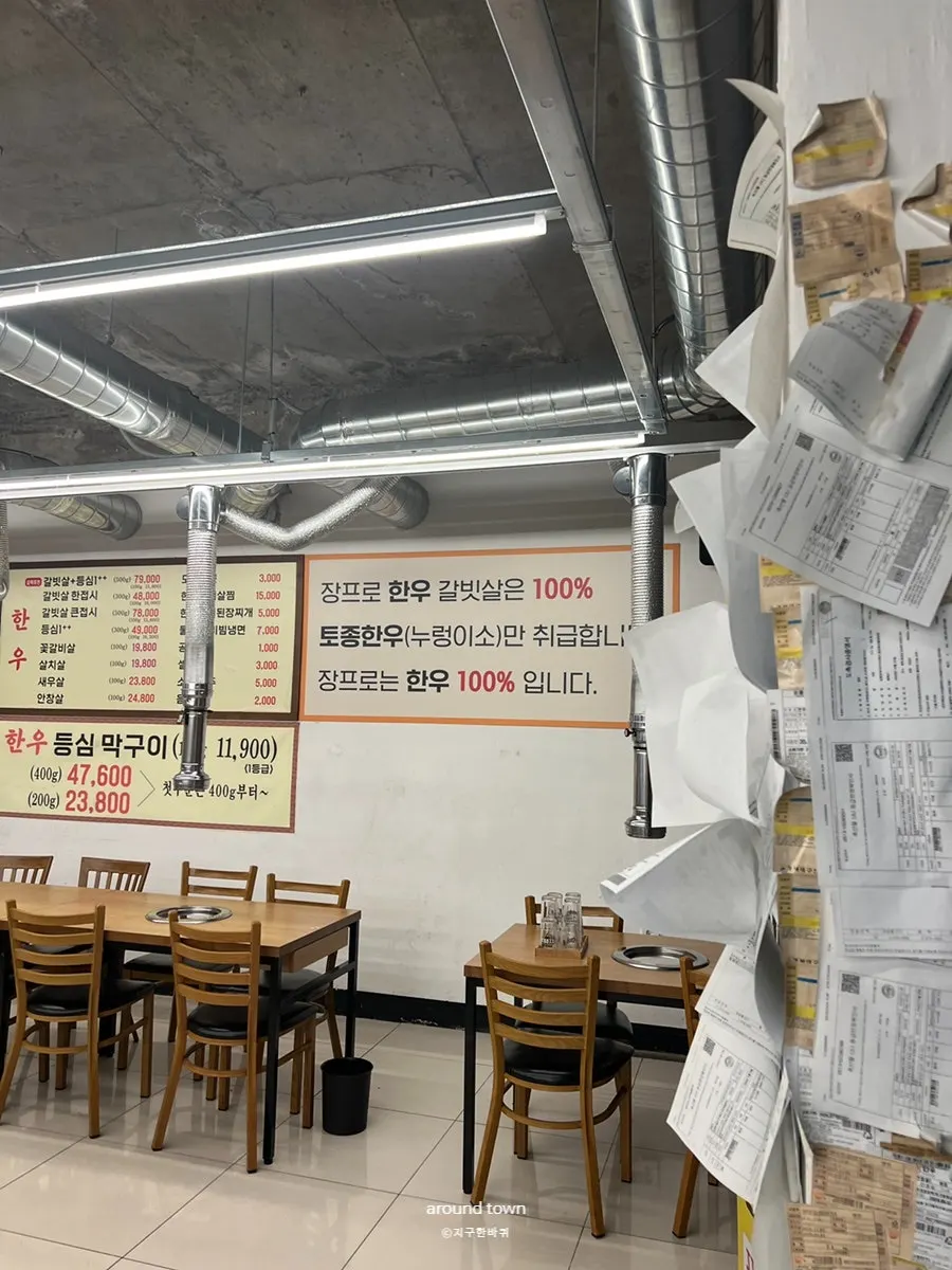 결이 살아 있는 붉은빛 한우 갈빗살 접시