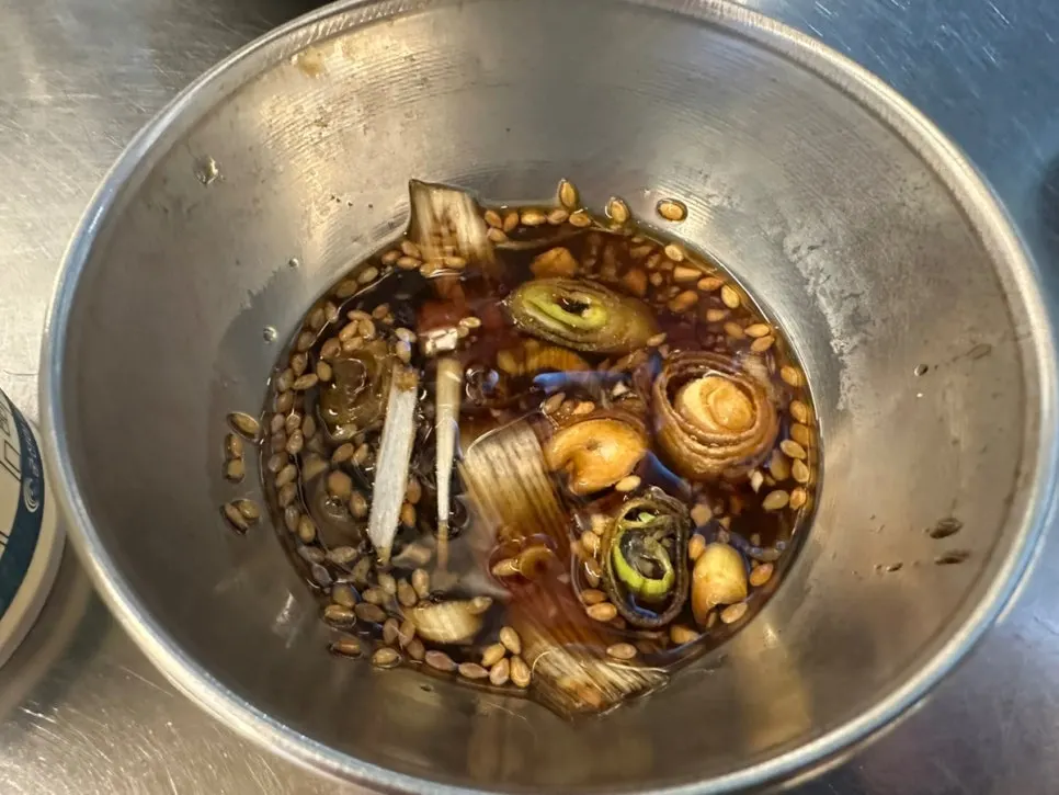 Basic table setting including yukjang dipping sauce