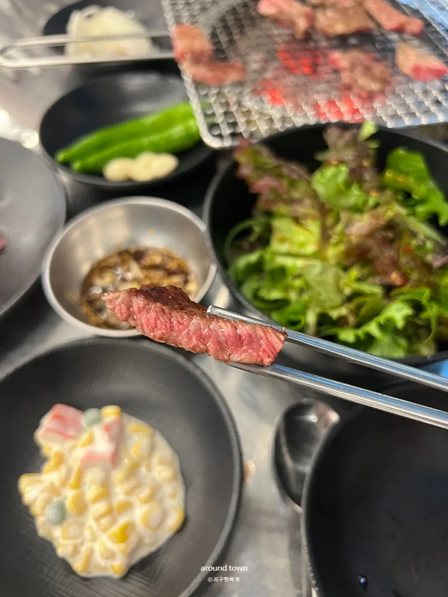기름기 적은 한우 갈빗살 구이 클로즈업