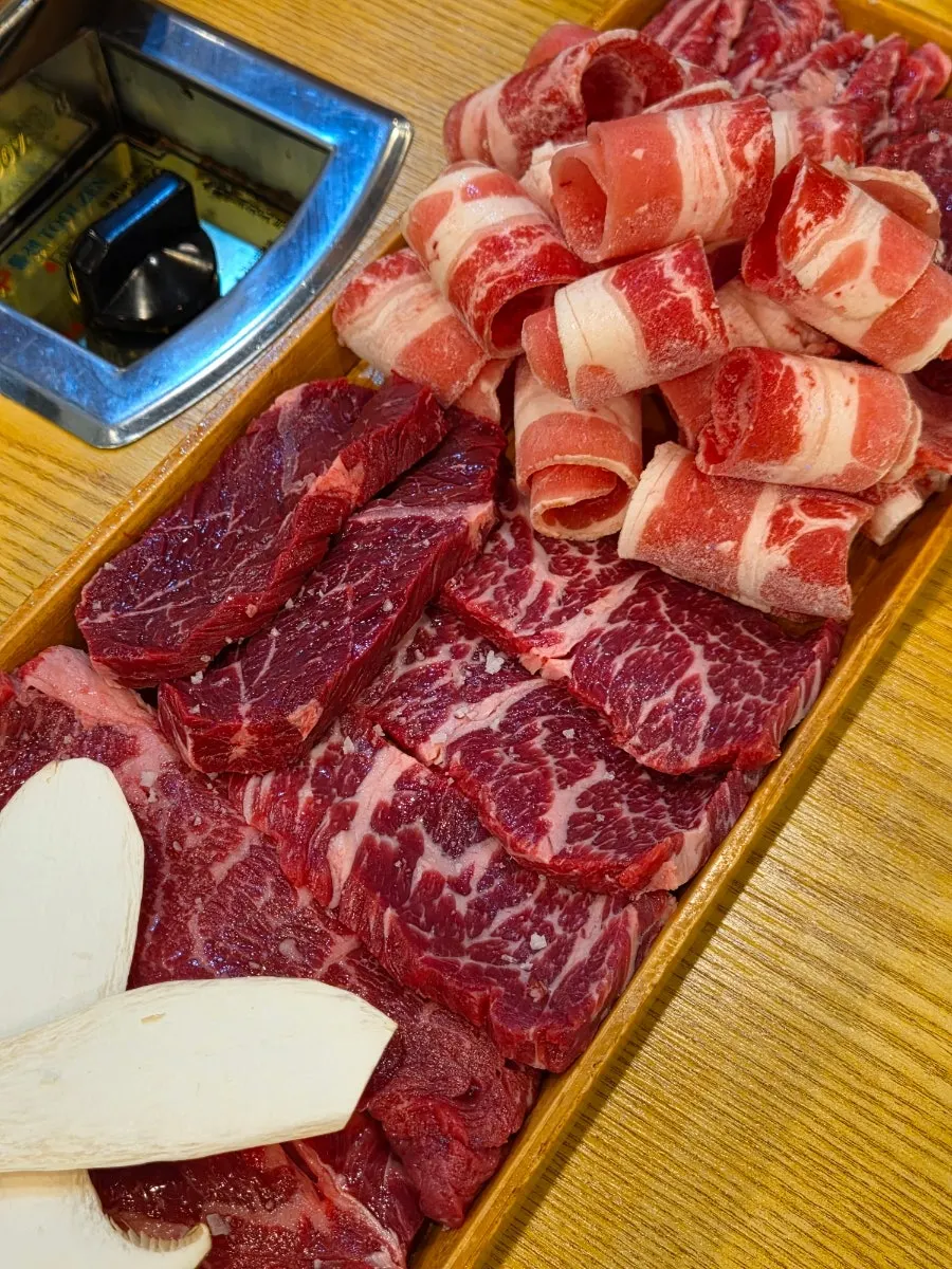 Beef grilling on the tabletop grill