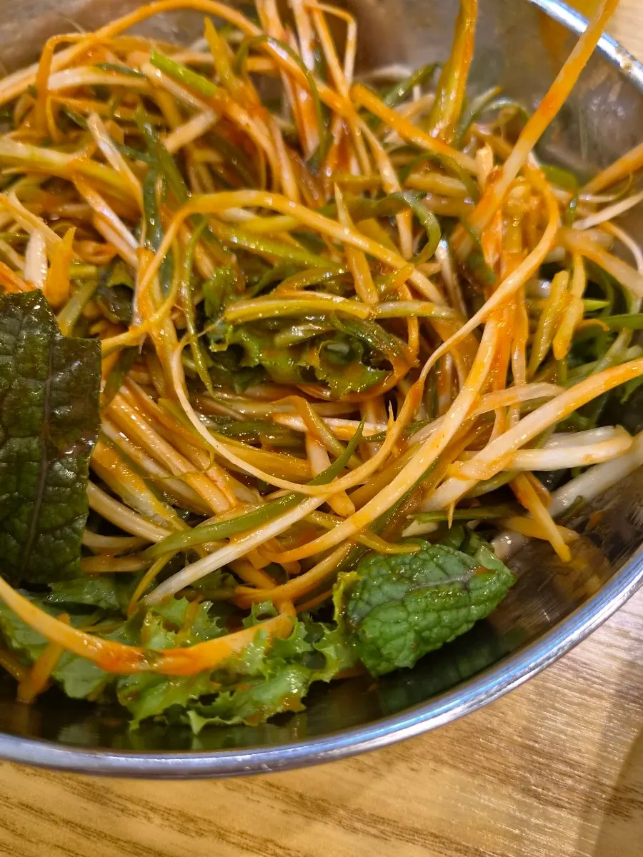 Pajeori served alongside the grilled beef