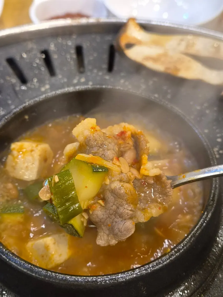 Meal finished with doenjang jjigae and rice