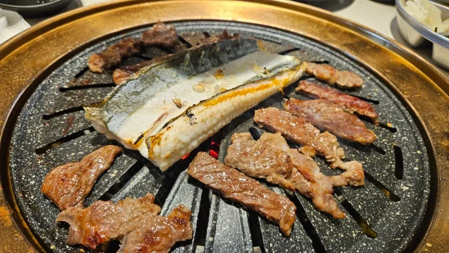 Fresh fridge with pork and cheese tteok set out
