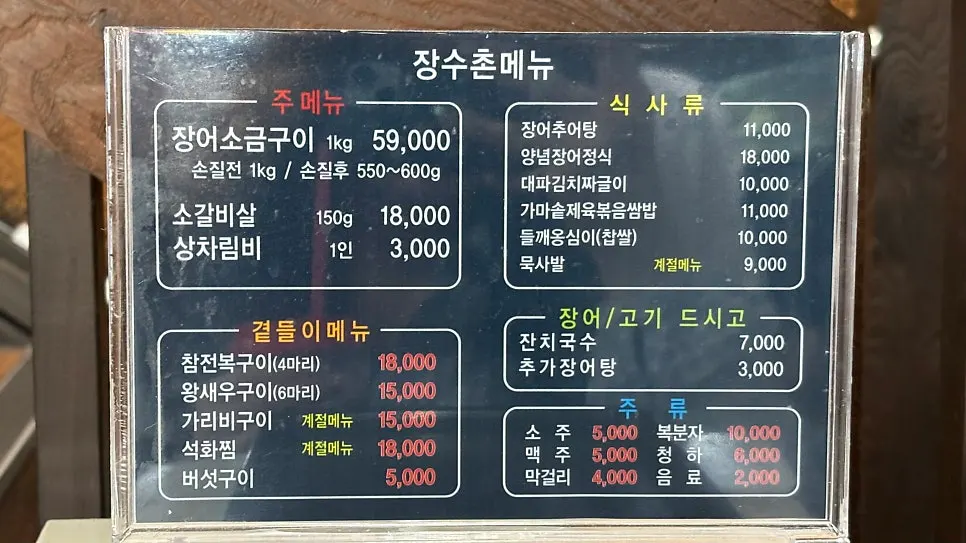 Menu board at Jangsuchon Pungcheon Eel