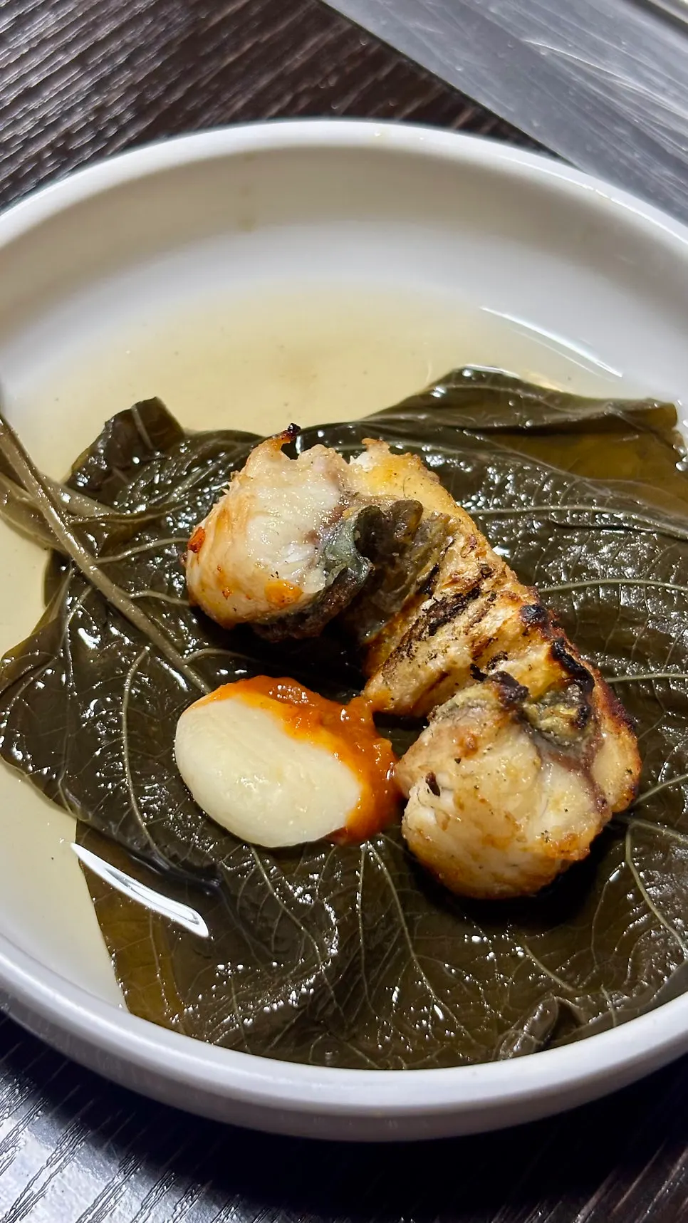 Eel wrapped in pickled perilla leaf