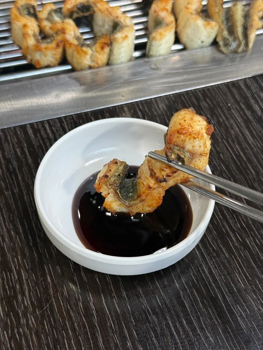 A thick, grilled piece of eel