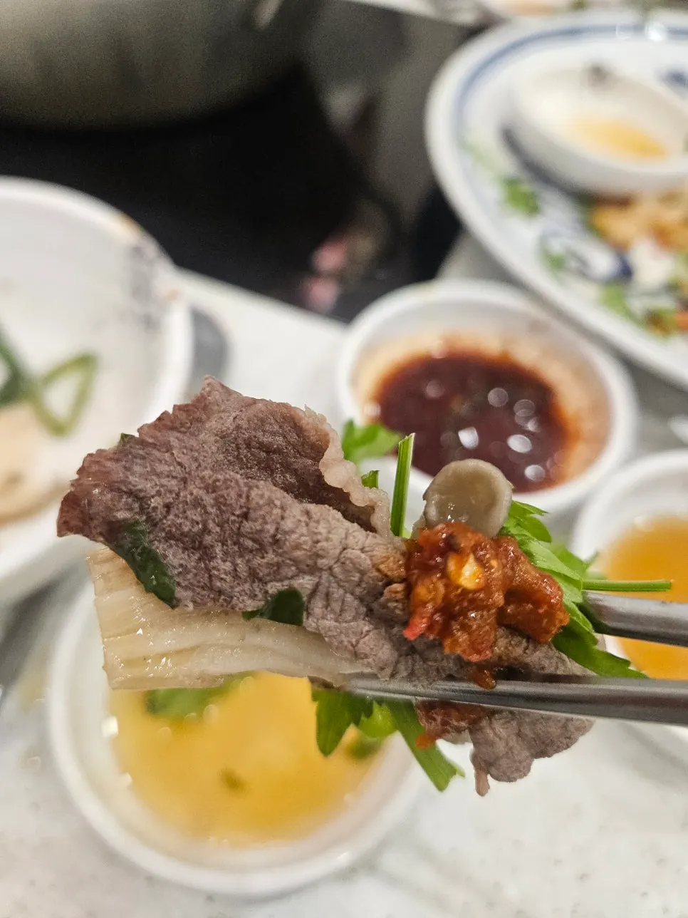 Chadol minari-ssam topped with hairtail jeot