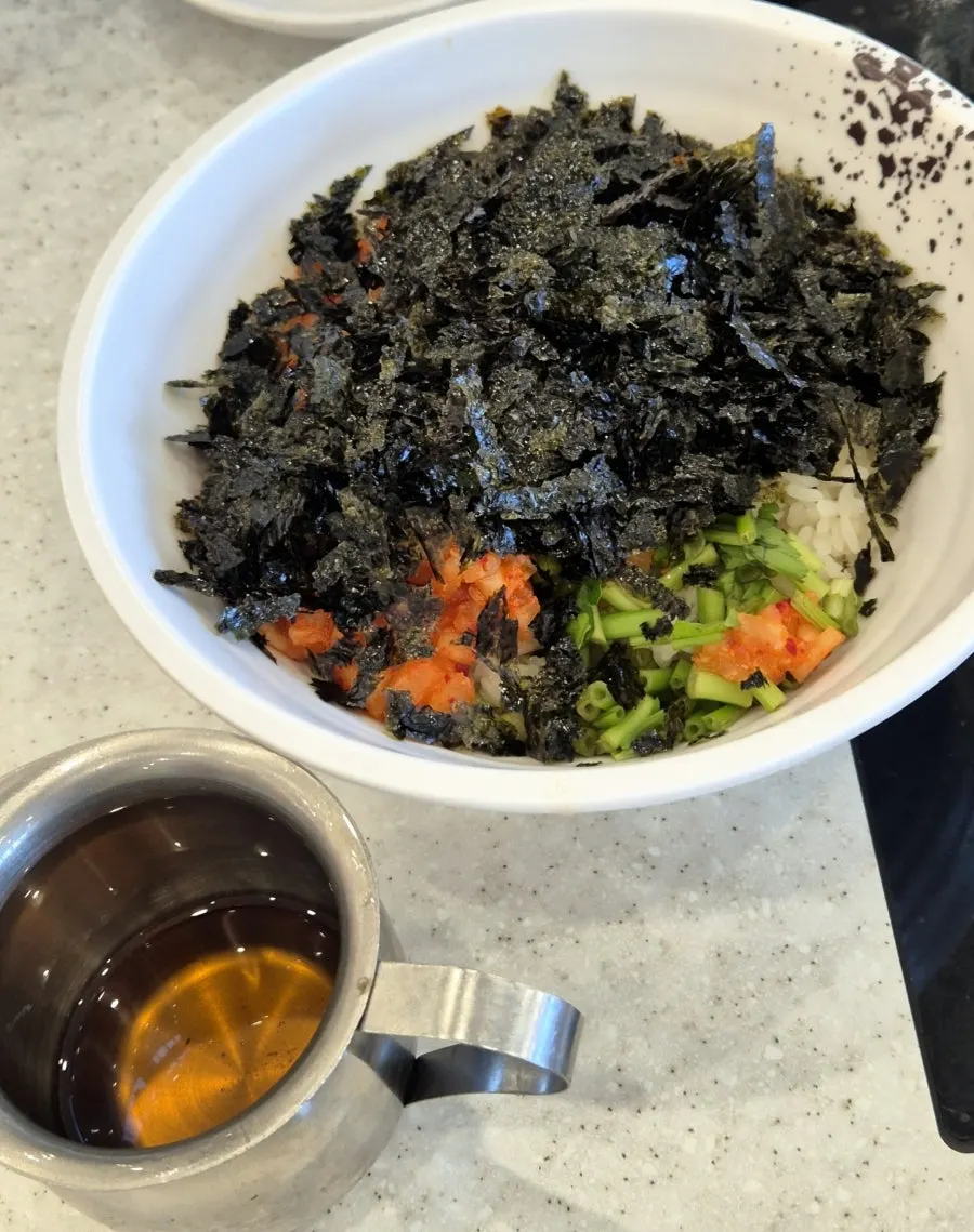 Perilla oil dish and kkakdugi fried rice ingredients