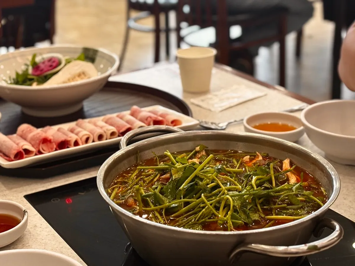 Spicy shabu kalguksu broth boiling away