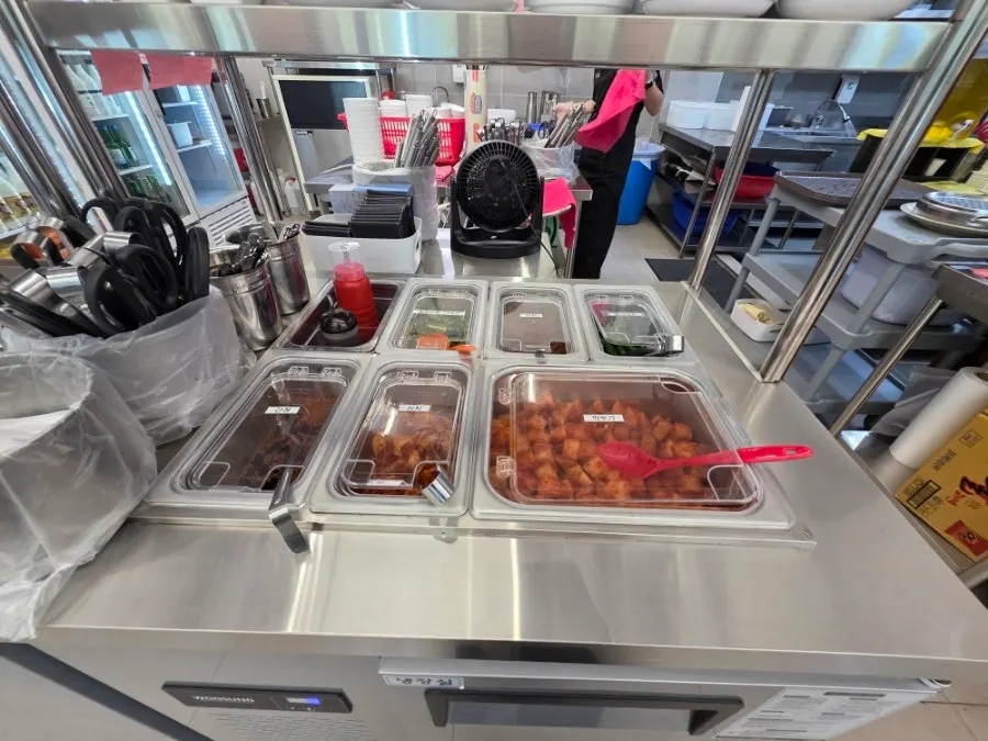 Self-serve bar set up on one side of the restaurant