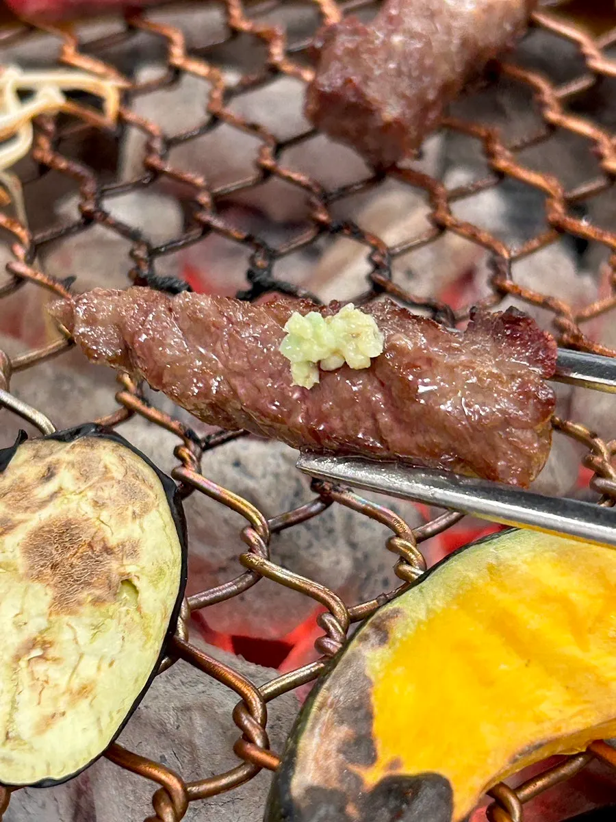 Beef short rib served with salt sauce and wasabi