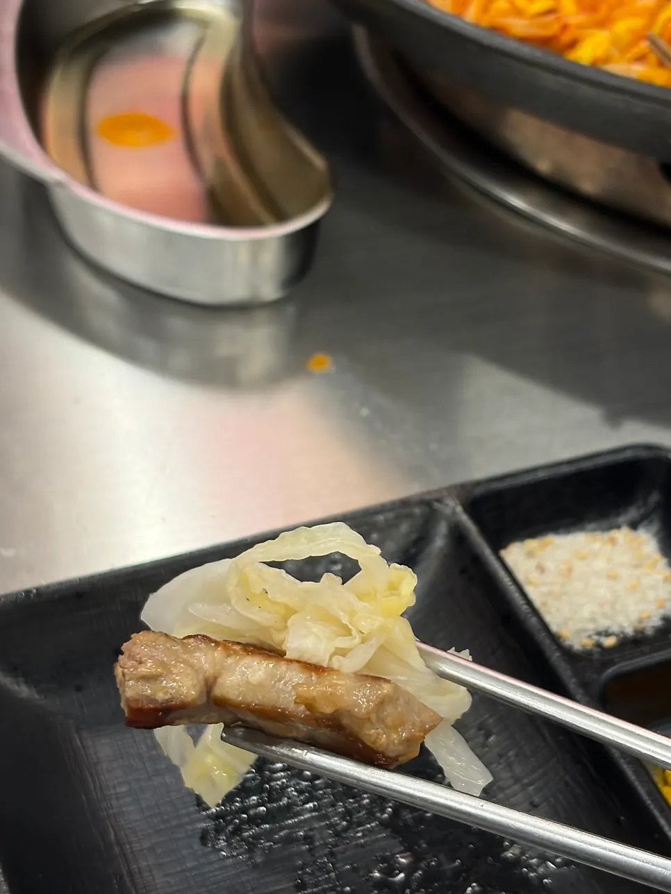 Bite-sized cuts of pork belly, pork jowl, and kkodeulsal