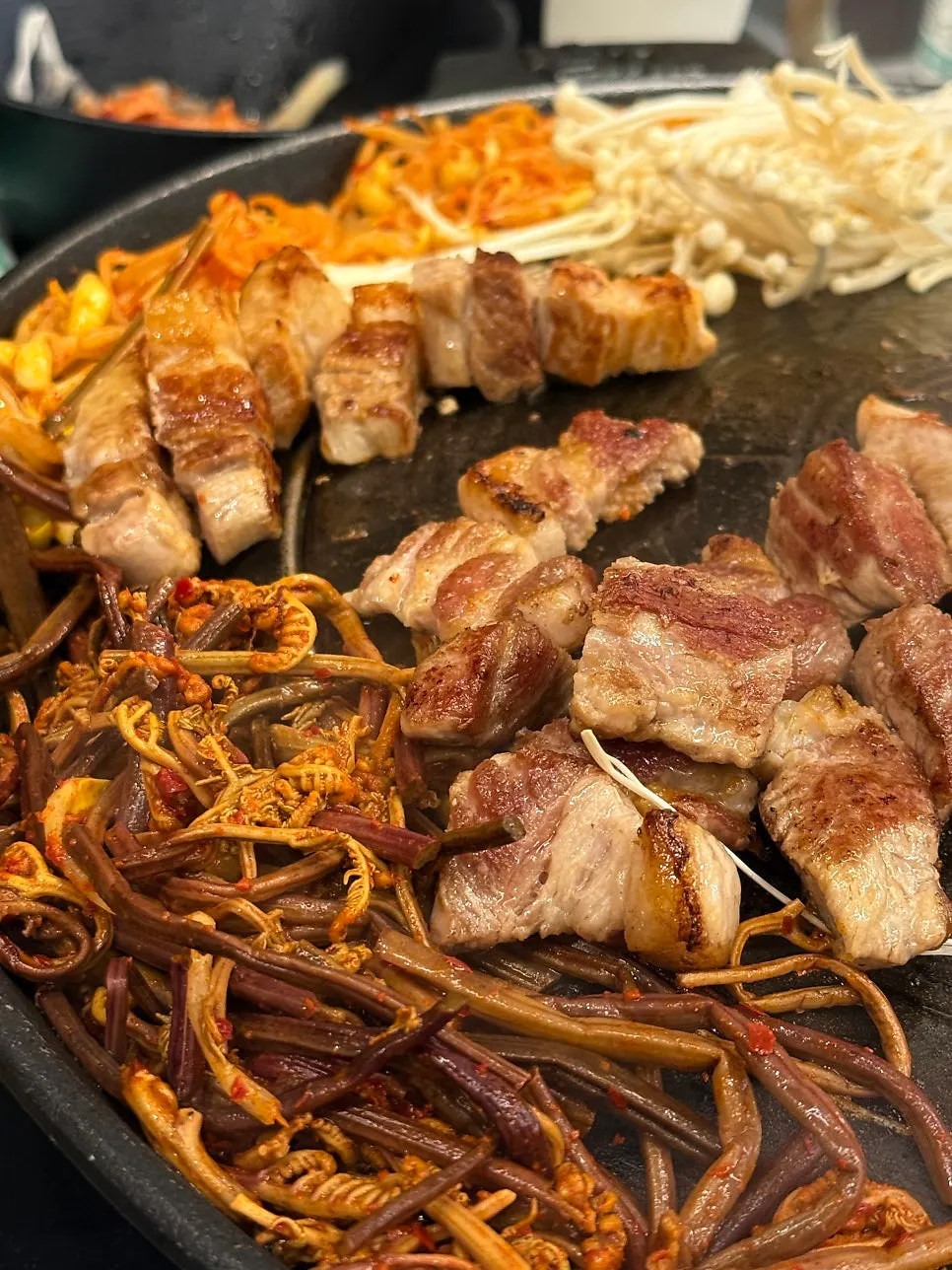 Plate of thick-cut raw pork belly
