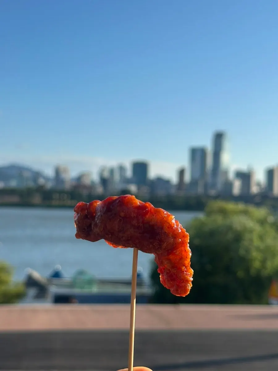 Fried chicken gizzards eaten by the Han River