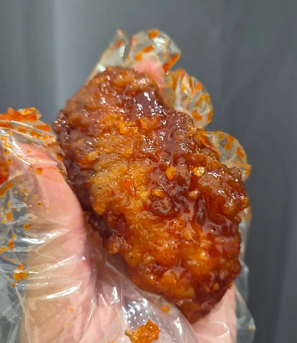 Cross-section of chicken showing the not-too-thick batter