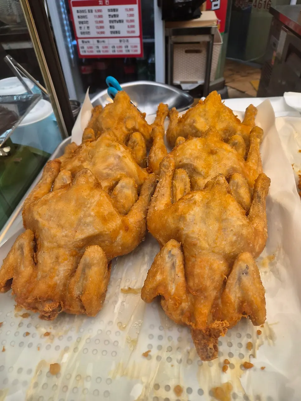 Chicken packed up as a snack while browsing the market