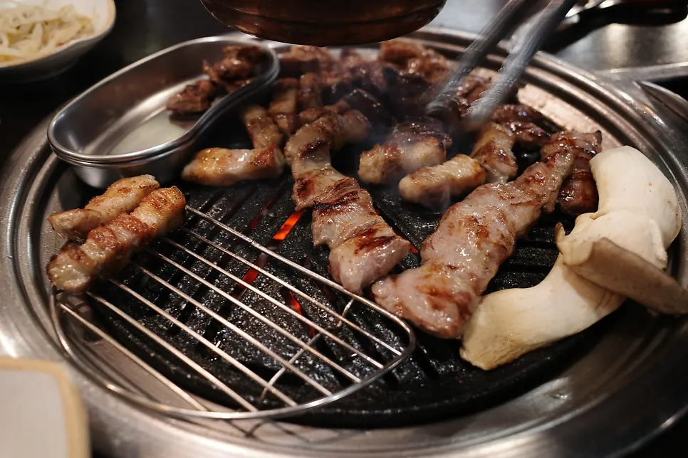 Golden-browned pork belly and whole skirt steak