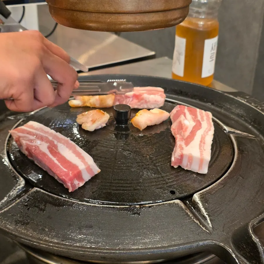 Two portions of thick Korean fresh pork belly