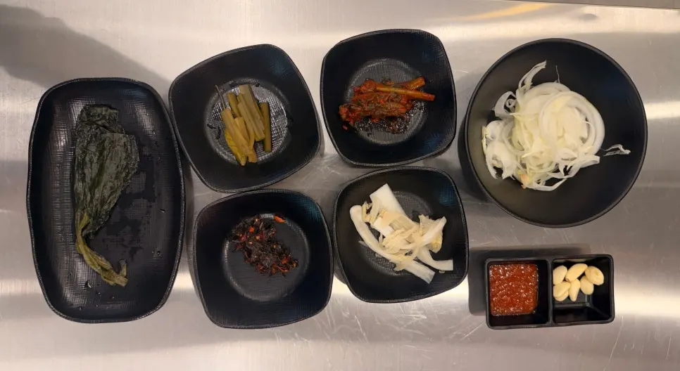 Table spread of basic side dishes