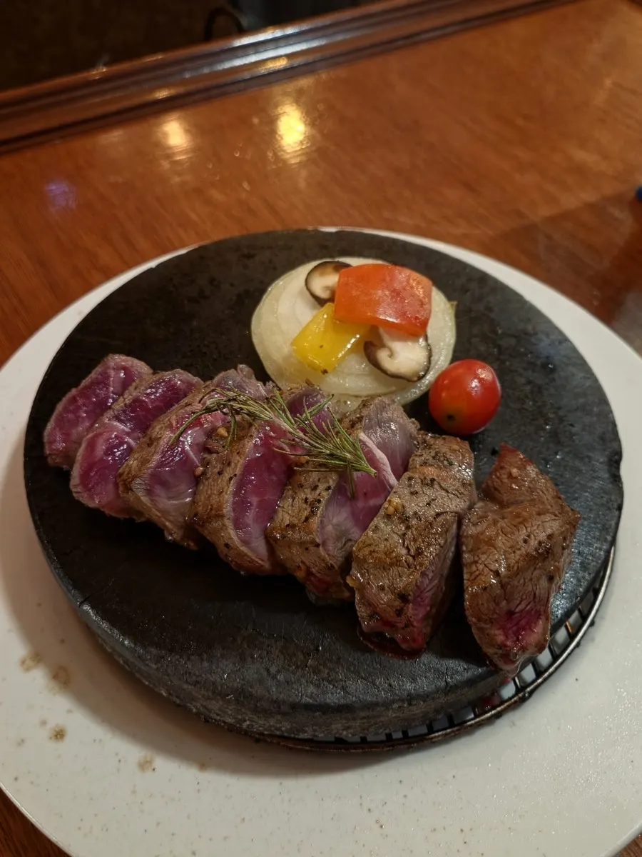 Stone steak served on a hot stone plate