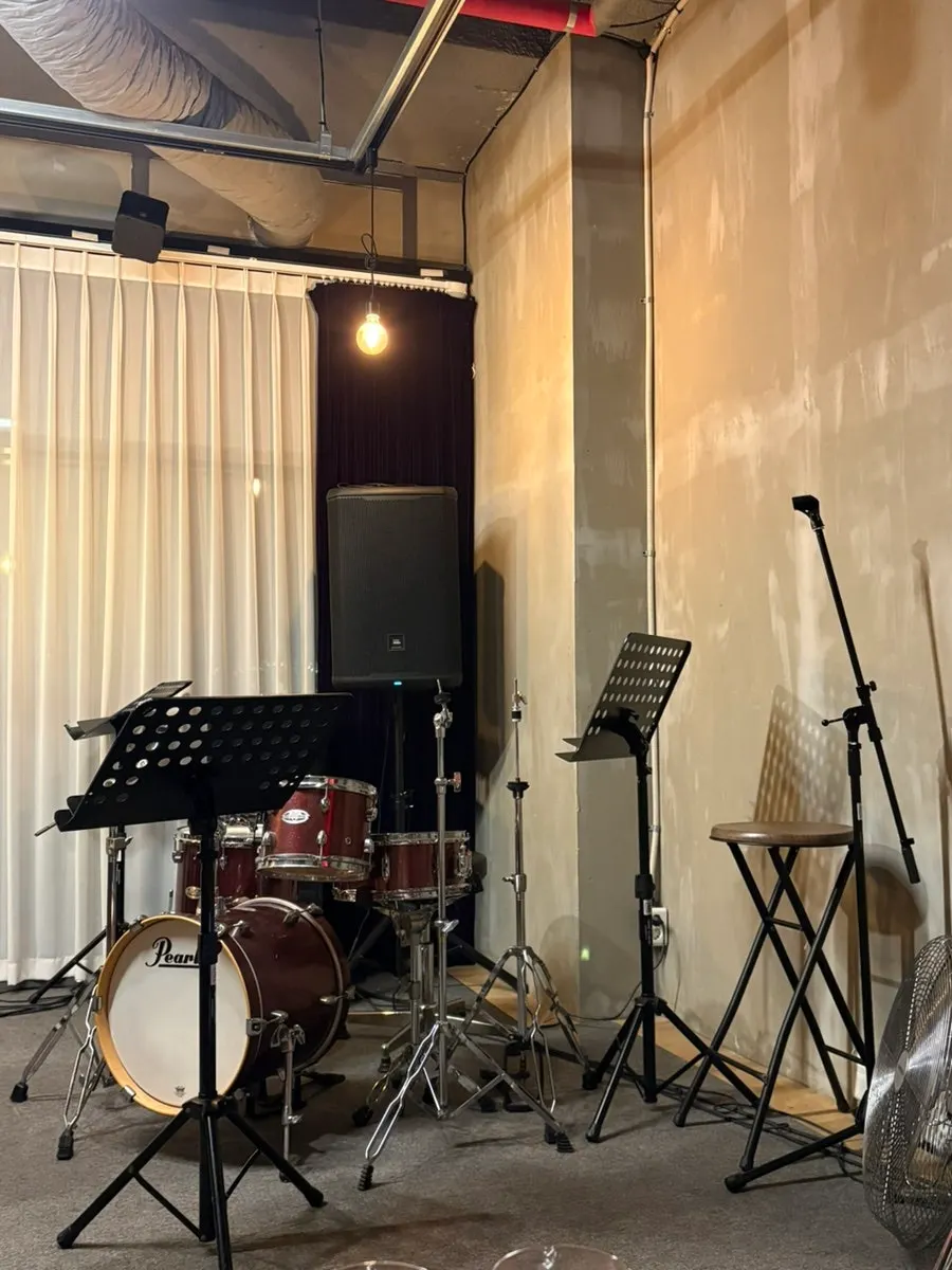 The live jazz stage viewed from a front-row seat