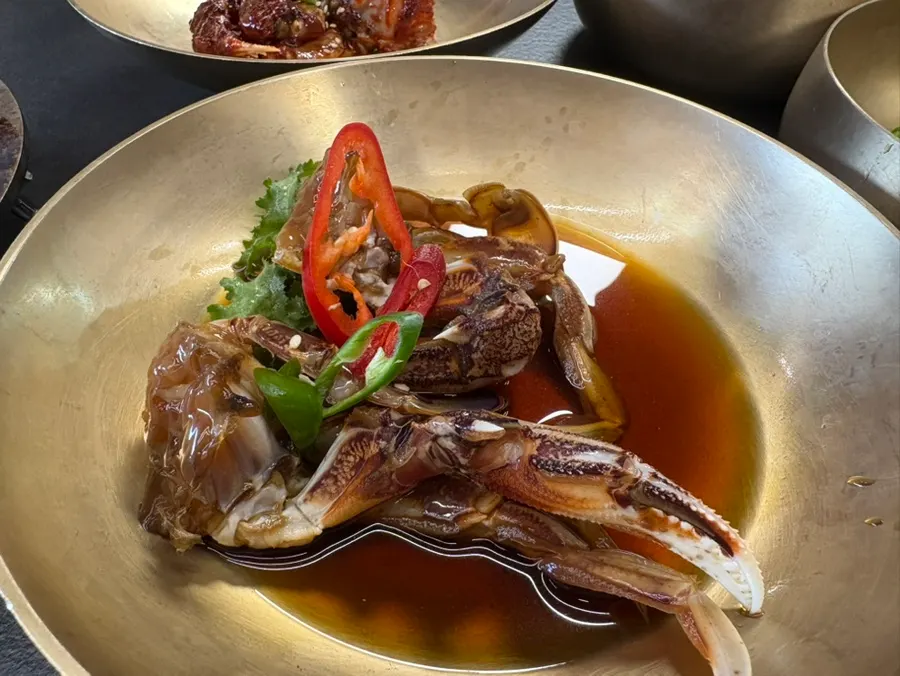 Soy-marinated crab served as a special side dish