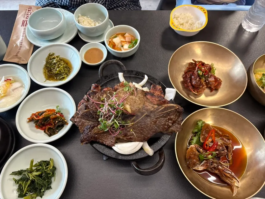 Grill loaded with charcoal-grilled galbi