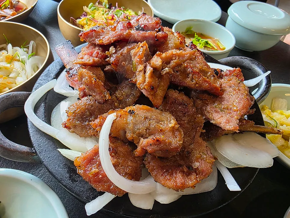 Pork galbi grilled directly over charcoal