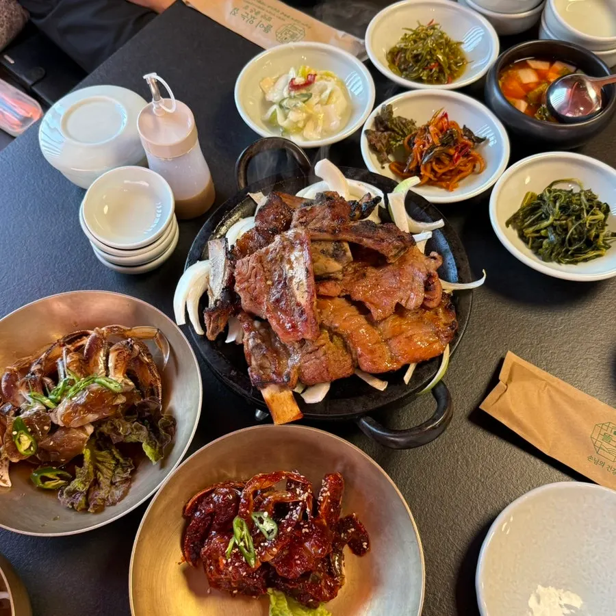 Close-up of rice and accompanying side dishes