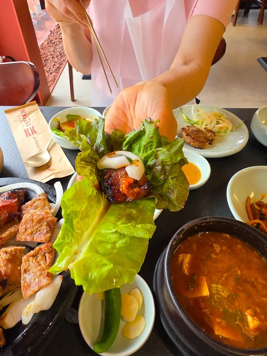 Generous, neatly presented pork galbi set