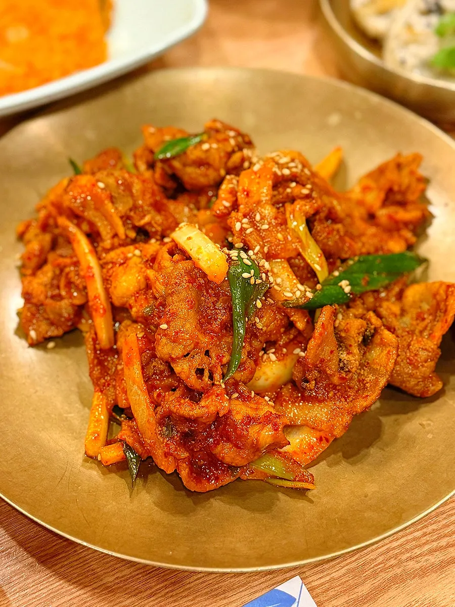 Close-up of the main dishes in the Deulbabae Korean set meal