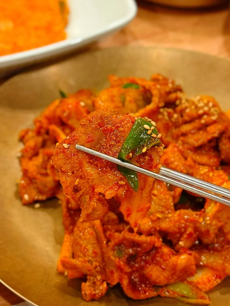 Close-up of the well-seasoned pork bulgogi