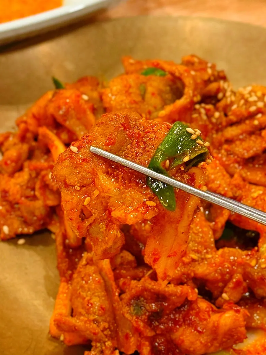 Spicy pork bulgogi eaten with rice