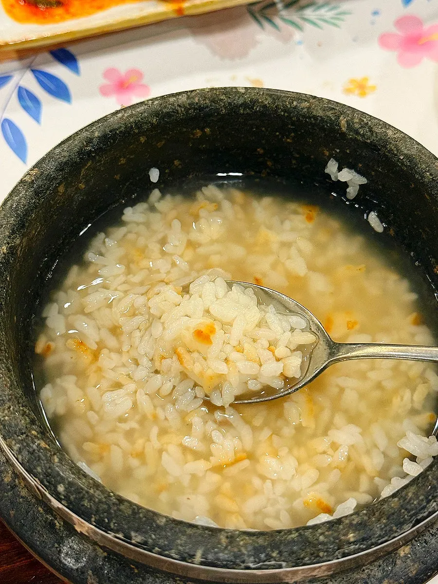 Savory scorched rice made in the pot to finish the meal