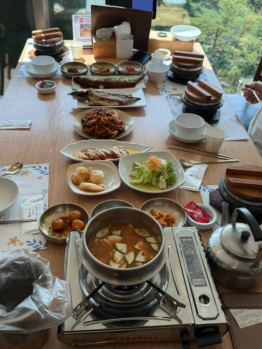 A neat spread of banchan on the table