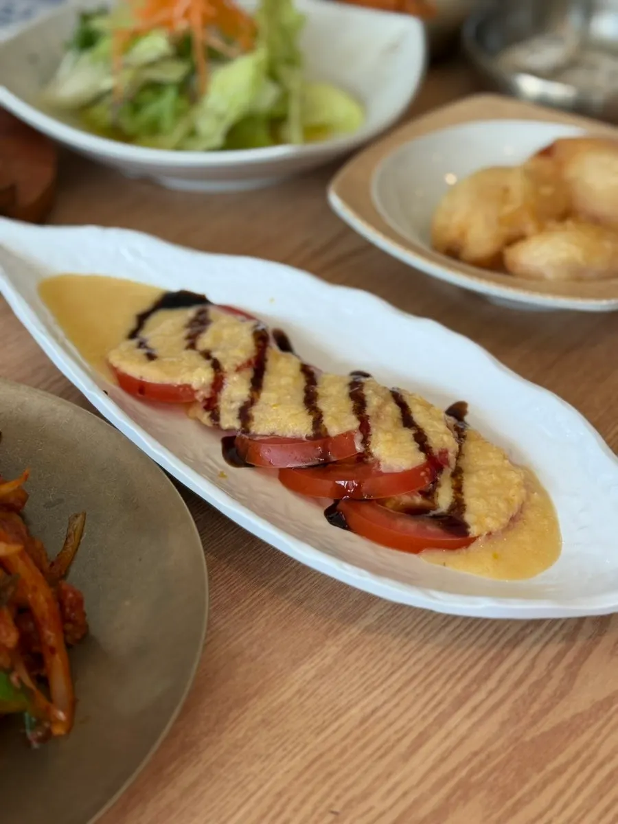 Banchan displayed at the self-serve bar