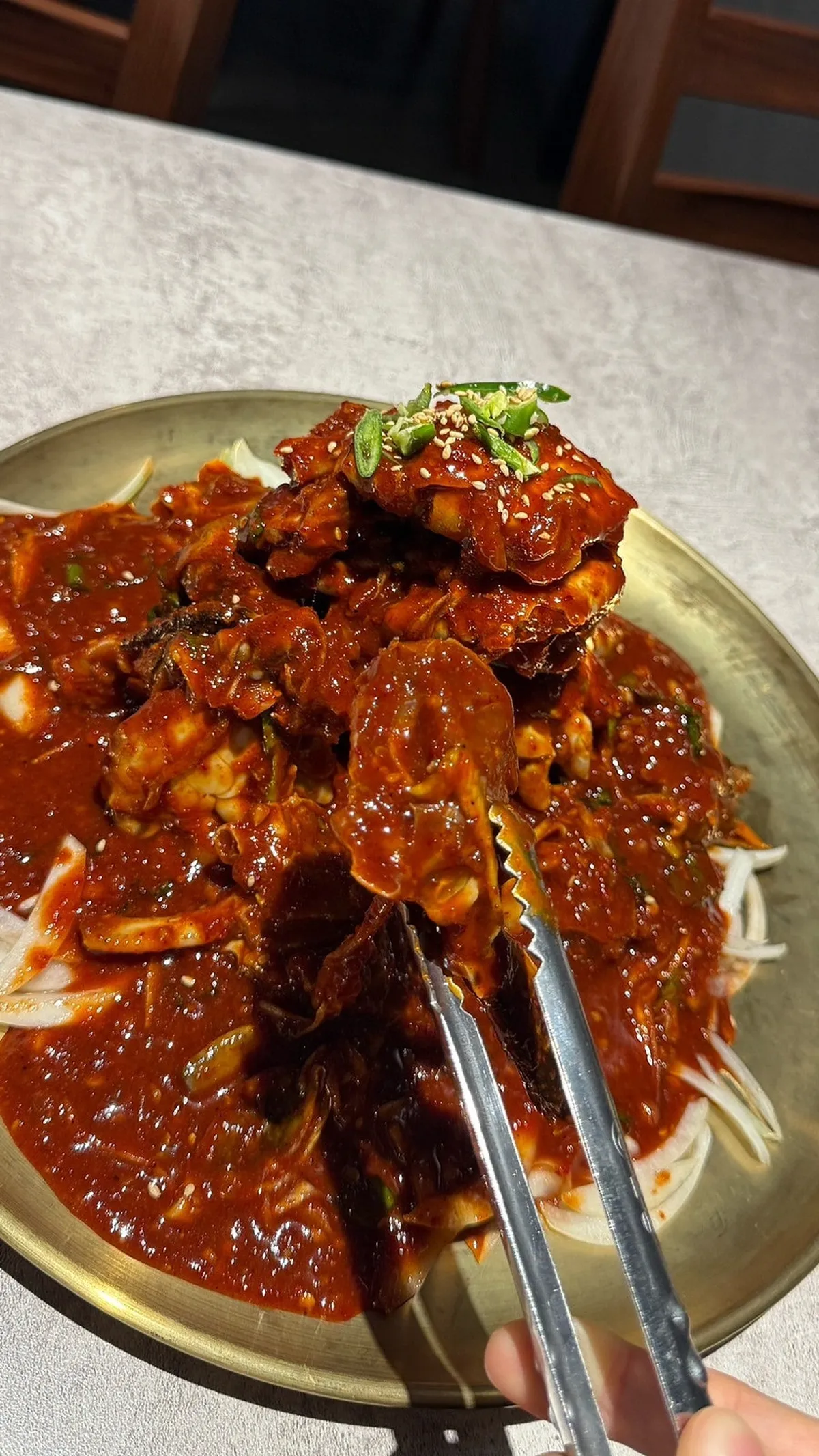 Spicy marinated crab served at level 2 nuclear-spicy at Maeun Gieok