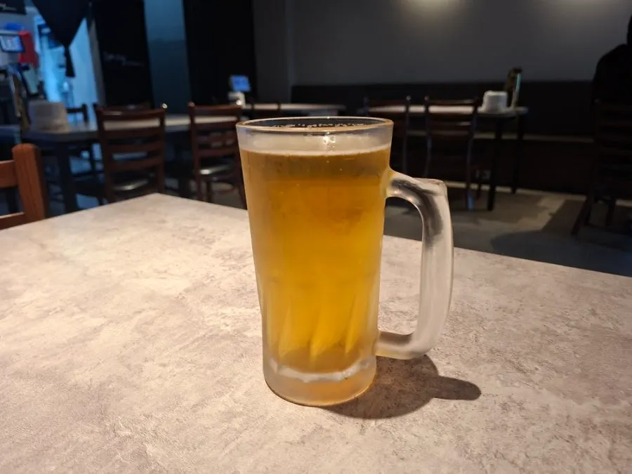 Beer with spicy bar food