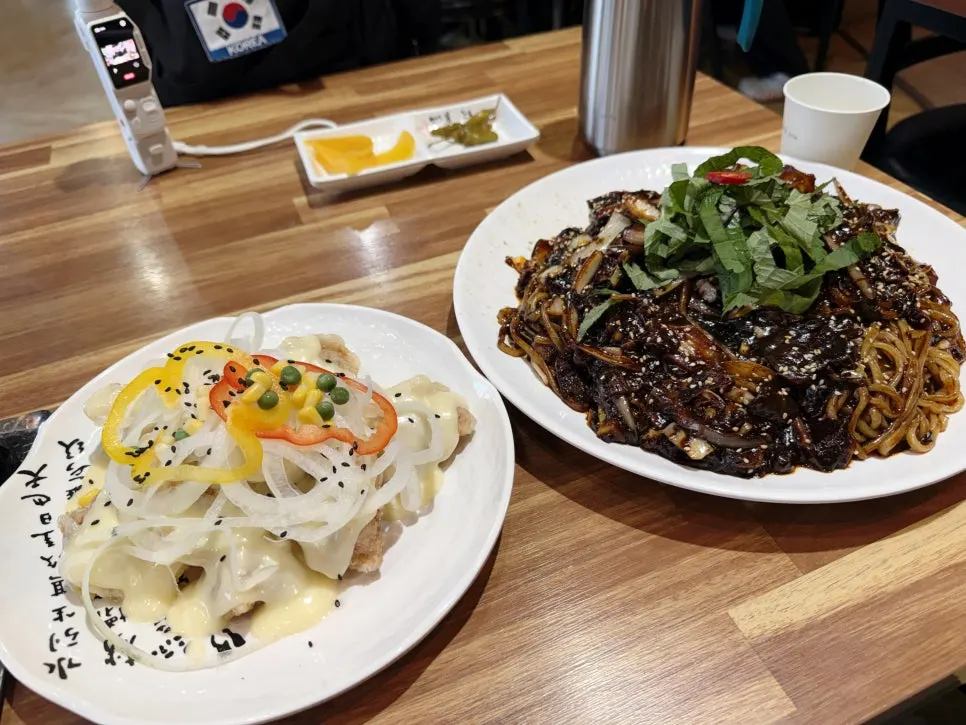 Table for two with tray jjajang and cream tangsuyuk